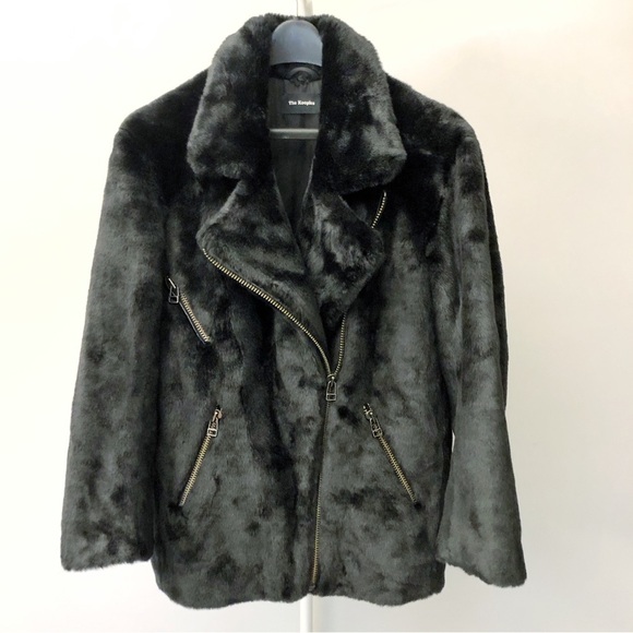 NWOT The Kooples Luxury Black Faux Fur Moto Bike Jacket Outerwear. Large. - Picture 1 of 16